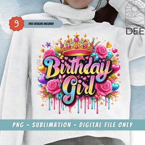 Menina de aniversário PNG, design de sublimação de aniversário, sublimação de aniversário, PNG colorido, leopardo PNG, design de camiseta, download digital instantâneo