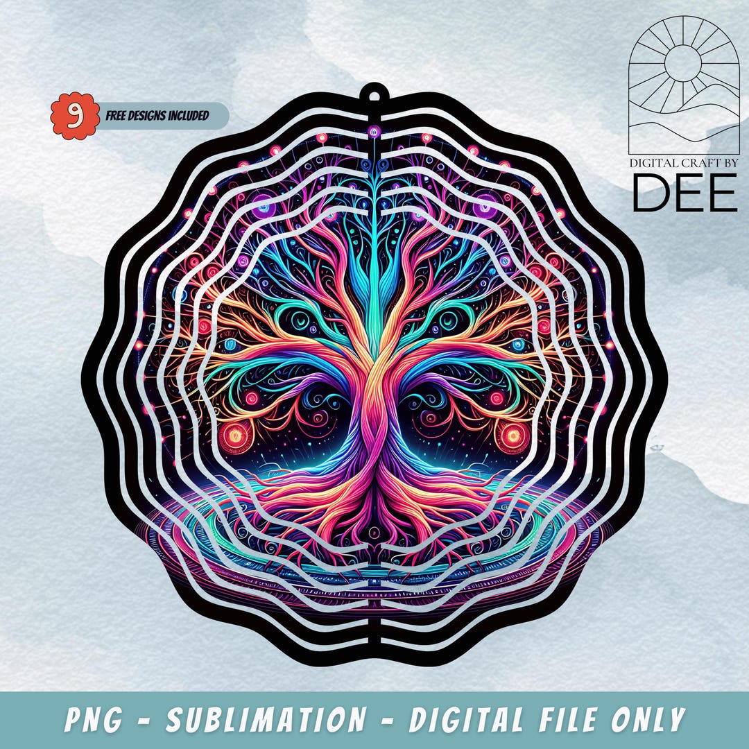 Tree of Life Wind Spinner Sublimation Design Template, Neon Wind ...