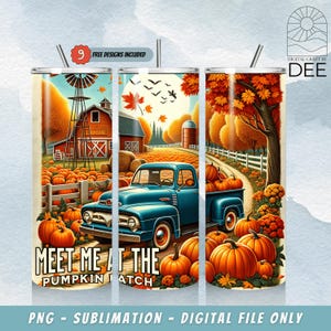 Vintage Farm Fall Pumpkin 20 oz Skinny Tumbler Sublimation Design Digital Download PNG, Fall Tumbler Wrap, Autumn Pumpkin Patch Tumbler Wrap
