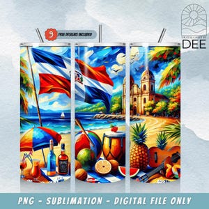 Dominican Republic 20 oz Skinny Tumbler Sublimation Design Digital PNG ONLY, Beach Tumbler Wrap, Dominican Tumbler Wrap, Dominican Flag PNG