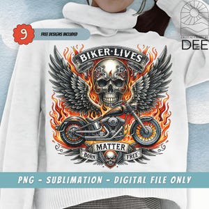 Biker Lives Matter PNG, Hell Rider PNG, Skull Flaming Bike Design, Biker Shirt Design, Rider Skull Png, PNG File Sublimation Design Png Only