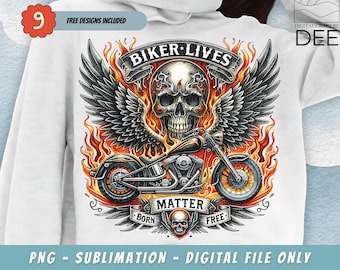 Biker Lives Matter PNG, Hell Rider PNG, Skull Flaming Bike Design, Biker Shirt Design, Rider Skull Png, PNG File Sublimation Design Png Only