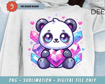 Panda Kawaii Brillante PNG, diseño infantil, sublimación para niños, niña PNG, sublimación para niñas, archivos PNG, diseños de camisetas, diseños de sudaderas para niños