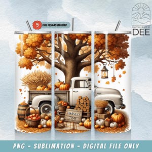 Vintage Autumn Truck 20 oz Skinny Tumbler Sublimation Design Digital Download PNG, Autumn Thanksgiving Tumbler Wrap, Farm Truck Tumbler Wrap