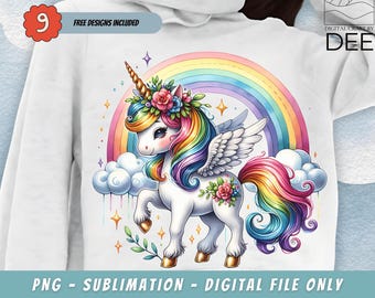 Einhorn PNG, süßes Regenbogen Einhorn Clipart, Pegasus Einhorn PNG, Einhorn mit Flügeln Clipart, süße Mädchen Einhorn PNG Clipart, Regenbogen Einhorn