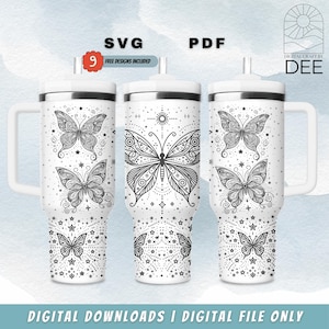 Butterfly 40 oz Tumbler Laser Design SVG PDF, 40oz Tumbler Wrap, Butterflies 40oz Tumbler Wrap, Laser Engraving Svg, 40oz Tumbler Designs