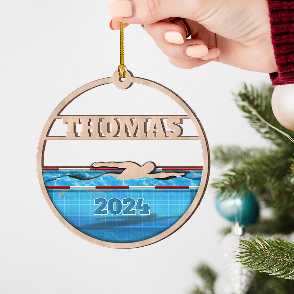 Personalized Swimming Layered Wood Ornament, Custom Swimmer Gift Christmas Tree Ornament, Sport Christmas Home Decor, Xmas Gift for Him