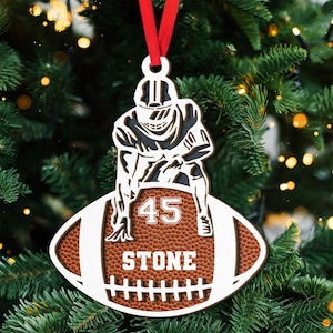 Personalized Football Player Ornament, Custom Name Number 2 Layered Wooden Football Player Chirstmas Ornament, Football Christmas Decoration