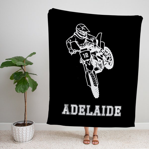 Personalized Motocross Blanket - Custom Name and Number Soft, Cozy Throw - Gift for Motocross Enthusiasts, Dirt Bike Riders, Fans