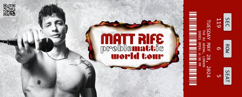 Personalized Printable Matt Rife Ticket Problemattic World Tour Live