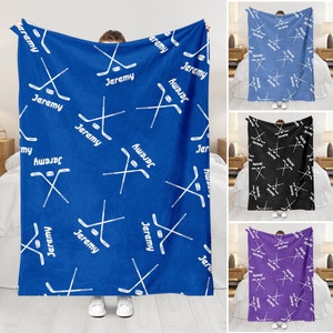 Personalized Hockey Blanket - Custom Name Soft, Cozy Sherpa Fleece Throw - Unique Hockey Gift for Dad, Husband, Son and Team