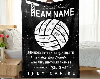 Couverture personnalisée pour entraîneur de volley-ball - Nom de l'entraîneur personnalisé, nom de l'équipe et membre de l'équipe Jeté confortable en polaire Sherpa - Cadeau pour entraîneur de volley-ball