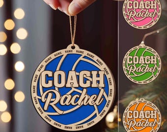 Personalized Volleyball Coach Layered Wooden Ornament, Custom Volleyball Christmas Ornament, Gift For Coach and Team, Laser Cut and Engraved