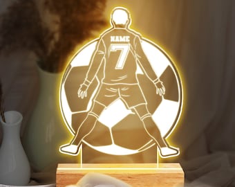 Personalized Soccer Boy LED Night Light - Custom Name and Number Football Player Gift - Great Gift for Husband, Boy, Son, and Fan