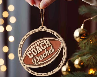 Personalized Football Coach Layered Wood Ornament, Custom Football Christmas Ornament, Gift For Coach or Team, Laser Cut Football Ornament