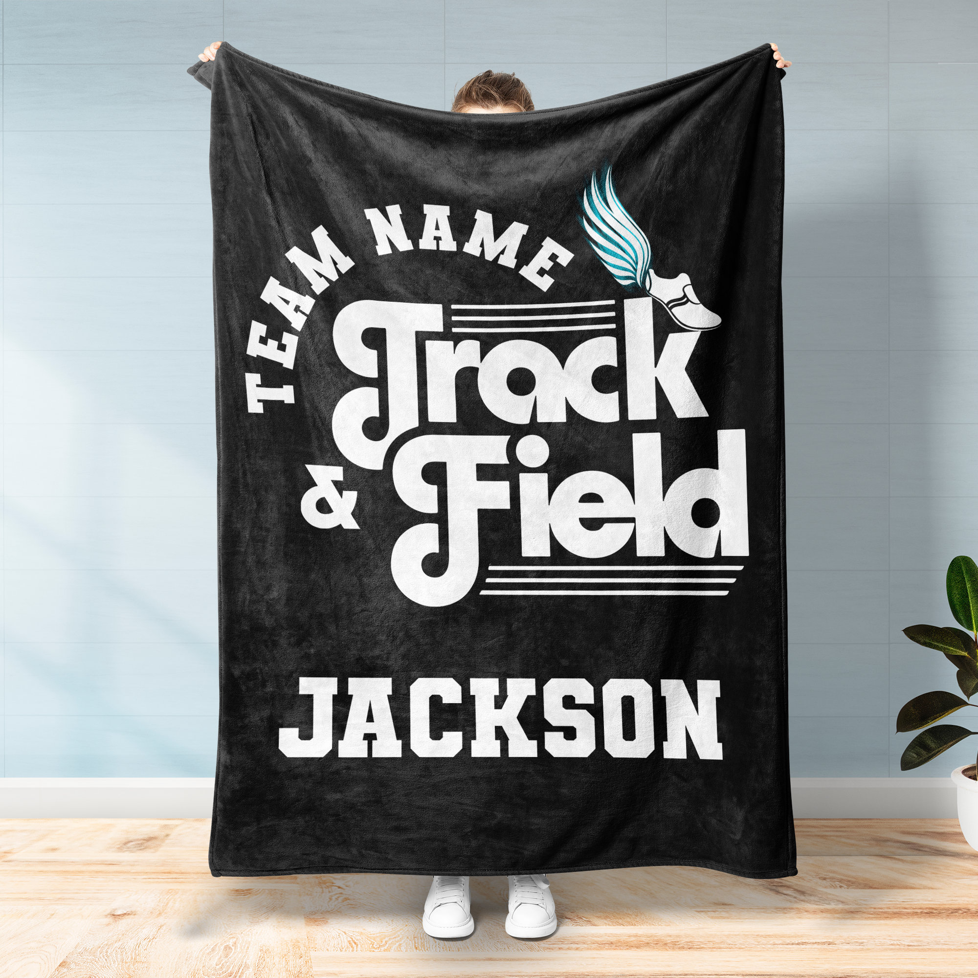 Personalized Track and Field Blanket - Custom Name, Team Name Throw Blanket - Gift for Track and Field Athletes, Runners, Seniors, Team