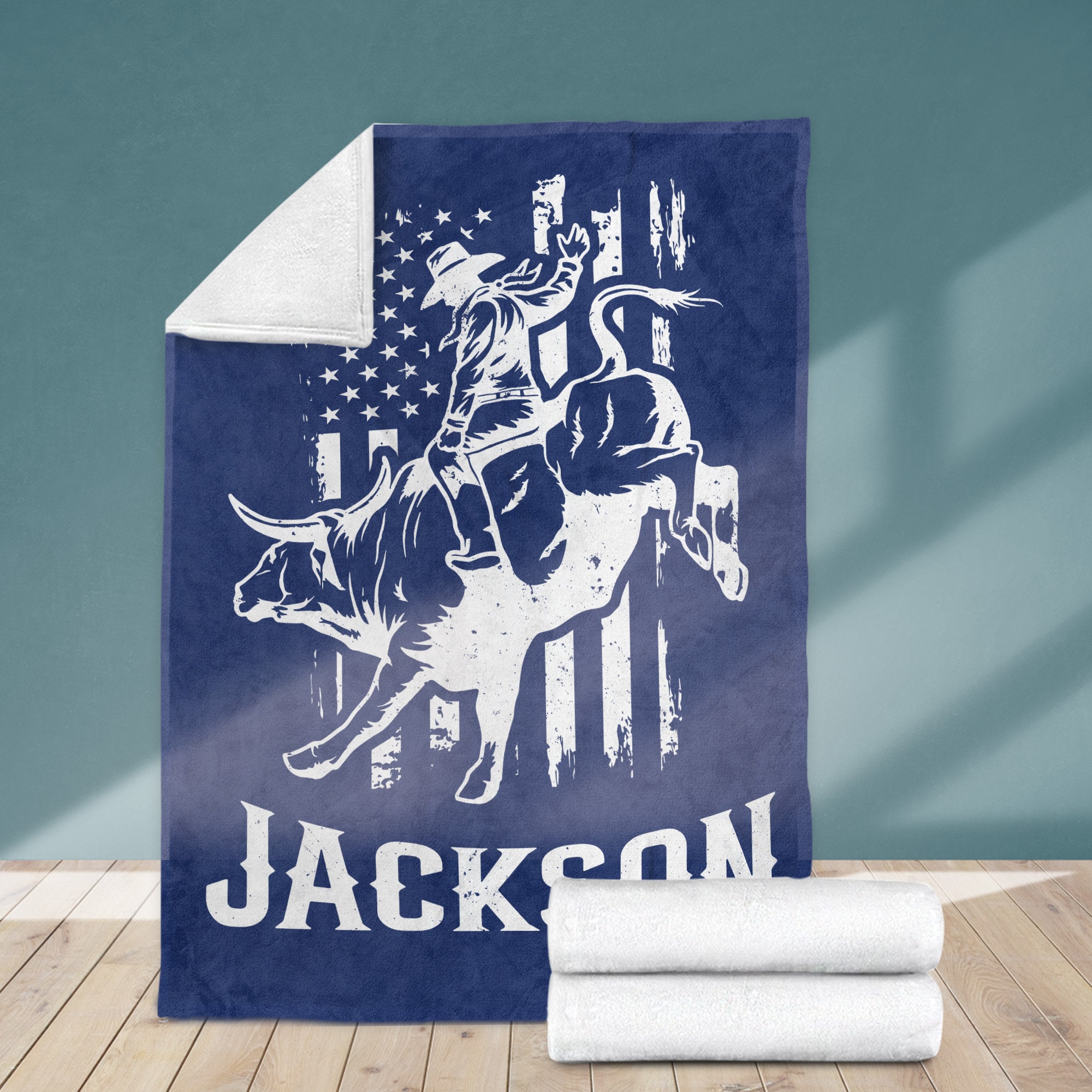 Personalized Rodeo Rider Blanket - Custom Name Bull Rider Fleece Sherpa Blanket - Rodeo Sport Gift - Rider Gift - Cowboy Gift - Gift For Him