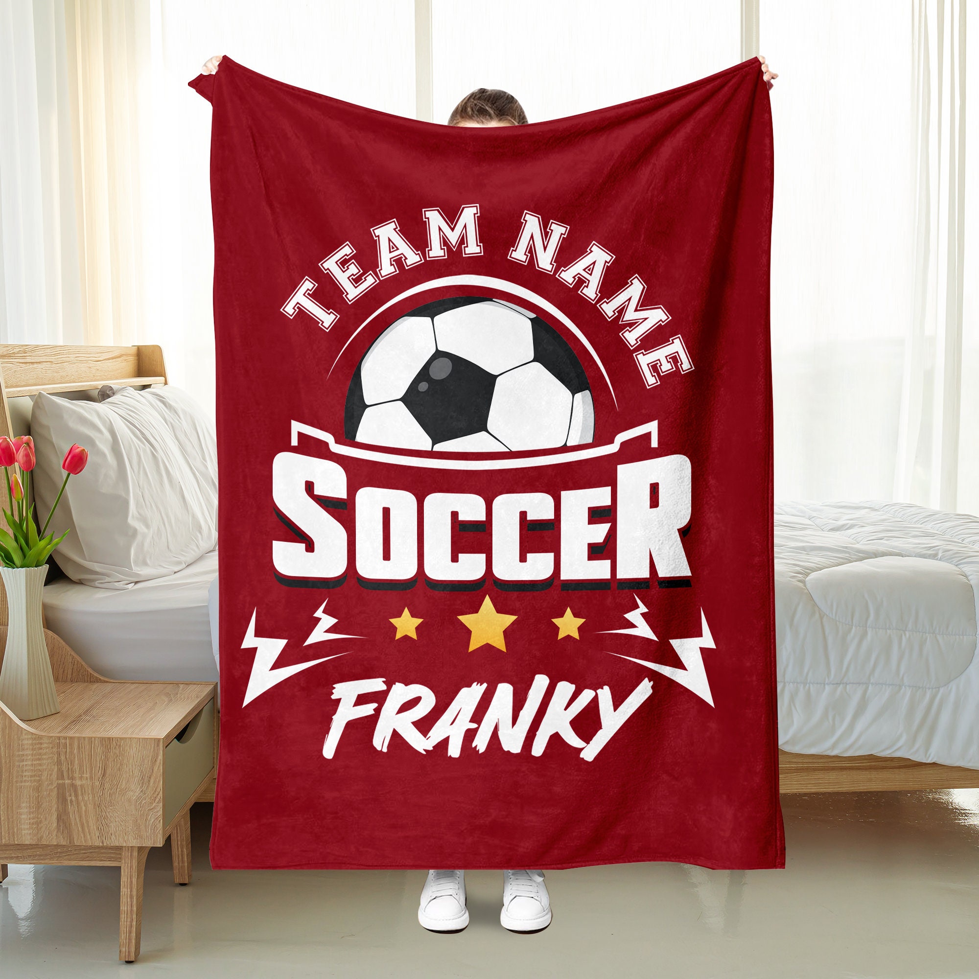 Personalized Soccer Blanket: Custom Name & Team Soft Sherpa Fleece Throw - Ideal Gift for Soccer Players or Teams - Unique Soccer Gift