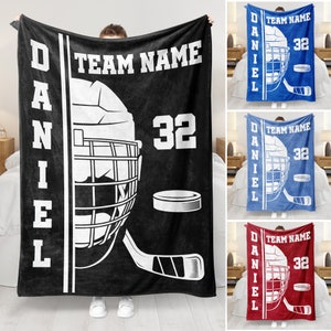 Personalized Hockey Team Blanket: Custom Name & Number Soft Sherpa Fleece Throw - Ideal Gift for Hockey Players or Teams - Hockey Team Gift