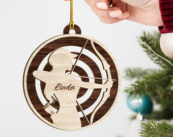 Personalized Archery Layered Wood Christmas Ornament, Custom Male and Female Archery Bow and Arrow 2-layer Personalized Laser Cut Ornament