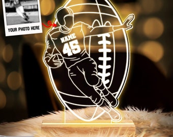 Personalized Football LED Night Light From Your Photo - Custom Name & Number Football Player Gift - Best Gift For Football Player