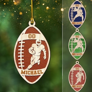 Personalized Layered Wooden Football Player Ornament, Custom Name Number Football Player Art, Senior Football Keepsake, Football Fan Gift