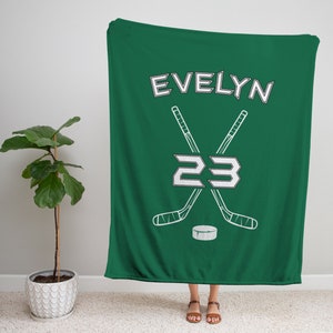 Personalized Hockey Blanket with Name and Number - Soft, Cozy Sherpa Fleece Throw - Custom Gift for Boys, Girls, Players, and Fans