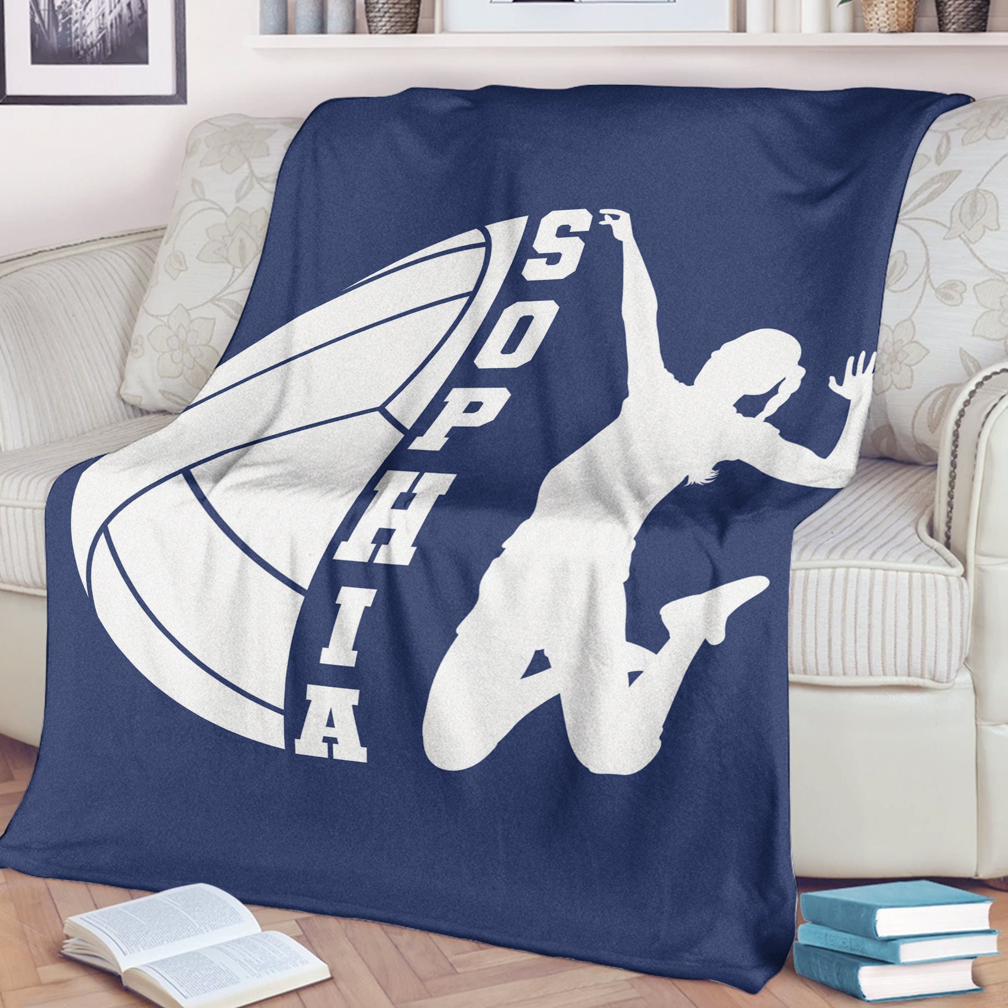 Personalized Volleyball Girl Blanket - Custom Name Volleyball Sherpa Fleece Throw - Gift for Volleyball Mom, Girlfriend, Players or Teams