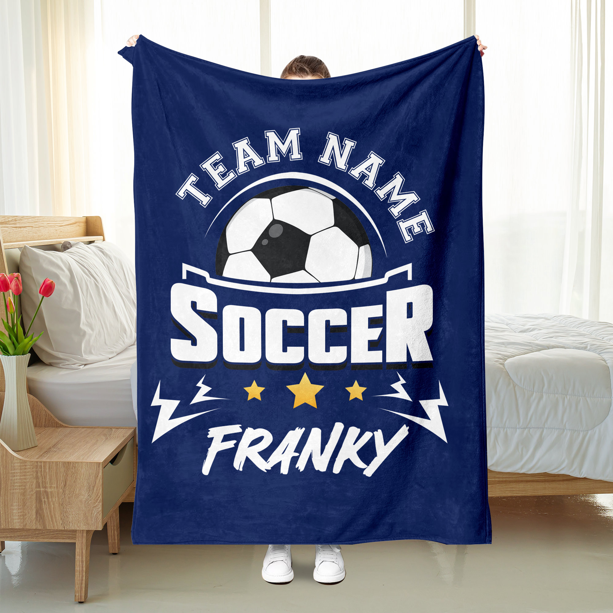 Personalized Soccer Blanket: Custom Name & Team Soft Sherpa Fleece Throw - Ideal Gift for Soccer Players or Teams - Unique Soccer Gift