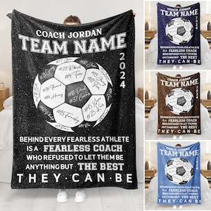 Personalized Soccer Coach Blanket with Team Name and Player Signatures - Cozy Sherpa Fleece Throw - Unique Gift for Coaching Appreciation