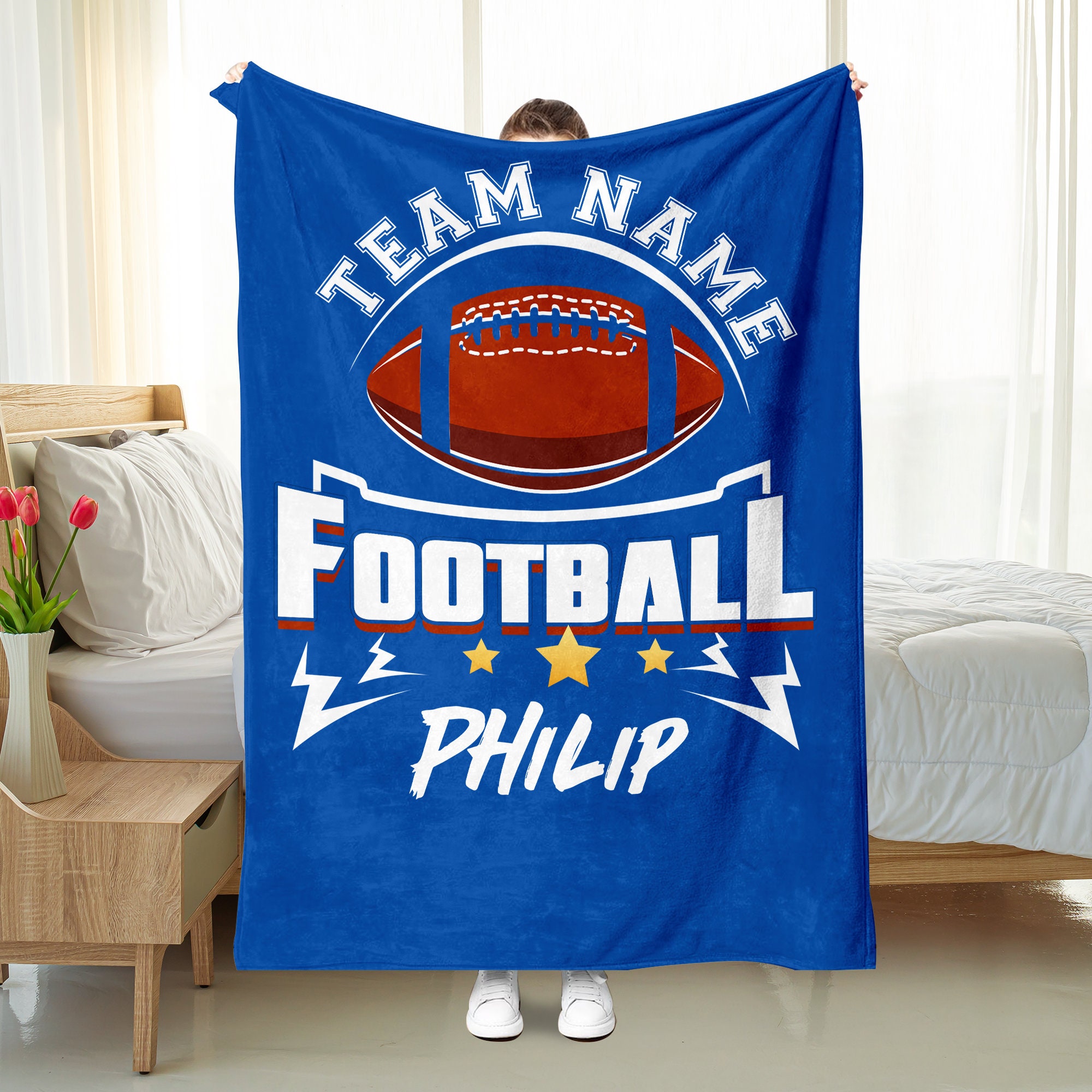 Personalized Football Blanket - Customized Name & Team Design - Cozy Sherpa Fleece Throw for Players or Teams - Special Football Gift