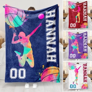 Personalisierte Beachvolleyball-Decke - individueller Name Aquarell Design Beachvolleyball Sherpa Fleece-Überwurf - Beachvolleyball-Geschenk für Mutter, Freundin, Spielerin