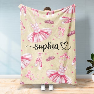 Personalized Name Ballet Blanket, Custom Girls Dance Blanket, Baby Blanket, Baby Shower Gift, Dance Gift, Girl Name Blanket, Dance Blanket
