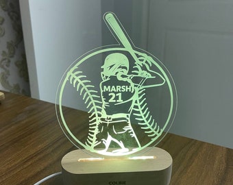 Luz nocturna LED de softbol personalizada, nombre personalizado y número, regalo para niña de softbol, gran regalo para novia, esposa, madre, hija