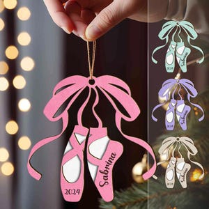 Personalized Ballet Ornament - Custom 2 Layered Laser Cut Ballet Shoes Christmas Wood Ornament, Ballet Ornament,  Dance Class Ornament