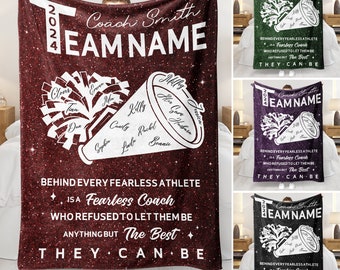 Personalized Cheerleading Coach Blanket with Team Name and Player Signatures - Soft Sherpa Fleece Throw - Special Coaching Appreciation Gift