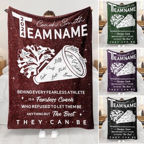 Personalized Cheerleading Coach Blanket with Team Name and Player Signatures - Soft Sherpa Fleece Throw - Special Coaching Appreciation Gift