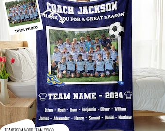 Personalized Soccer Coach Blanket - Upload Your Team Photo, Custom Coach Name, Team Name and Player Name Blanket - Gift for Soccer Coach
