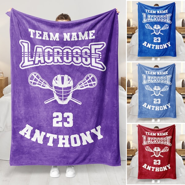 Personalized Lacrosse Blanket - Custom Name, Team Name & Number Fleece Sherpa Throw Blanket - Gift for Lacrosse Boys, Girls, Senior, Team