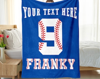 Personalized Baseball Jersey Blanket - Custom Name & Number, Team Name Sport Gift - Gift for Him, Team Gift - Fleece + Sherpa Blanket