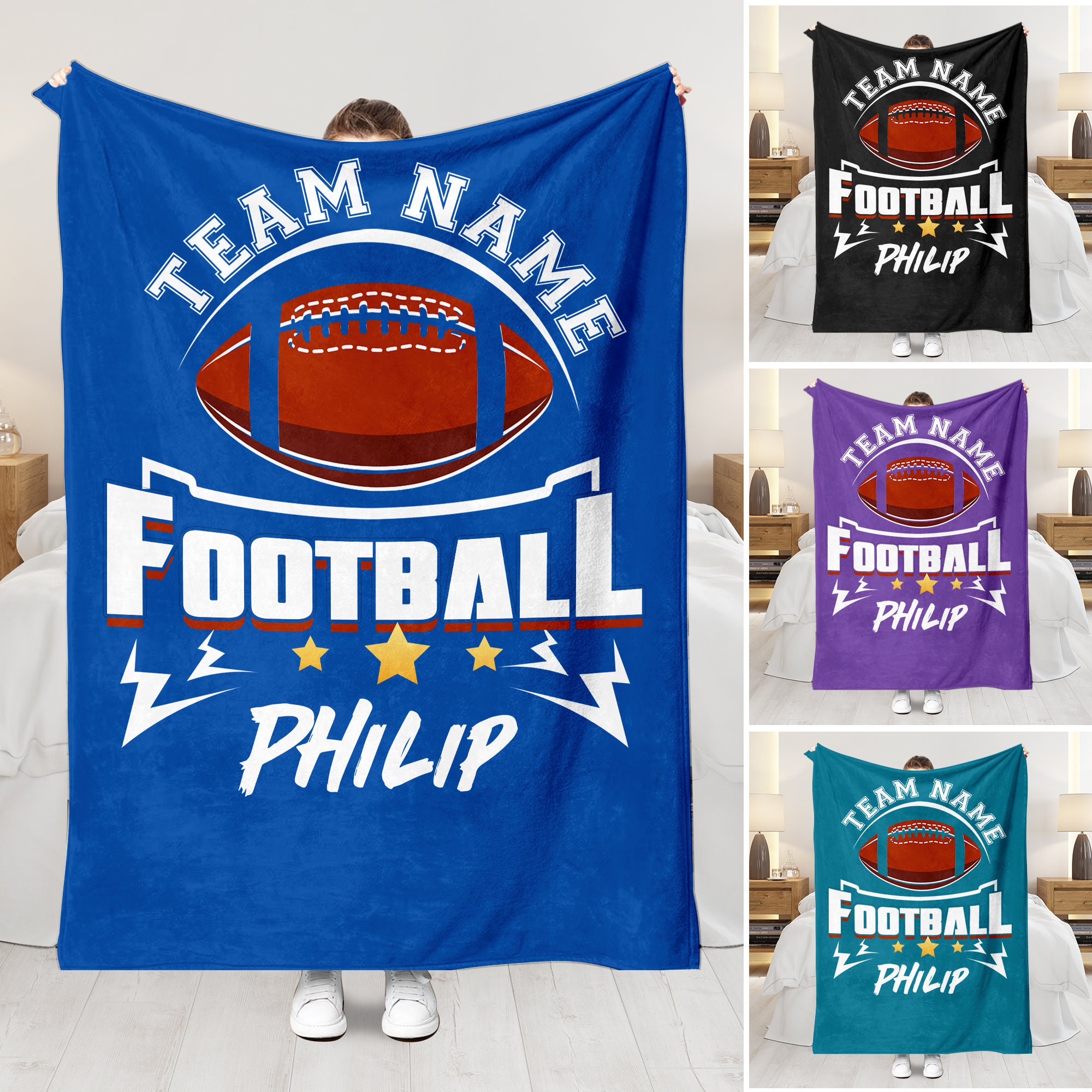 Personalized Football Blanket - Customized Name & Team Design - Cozy Sherpa Fleece Throw for Players or Teams - Special Football Gift