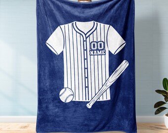 Personalized Basball Blanket - Custom Name Baseball Jersey Design Blanket - Gift for Baseball Player, Boy and Team - Baseball Gift