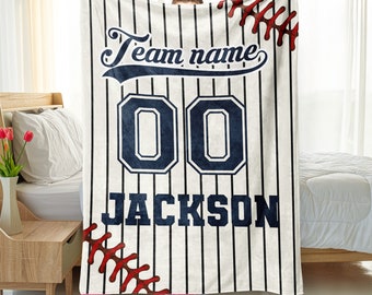 Personalized Baseball Blanket - Custom Name, Number, Team Name Jersey Style Fleece Sherpa Throw - Ideal Gift for Baseball Players or Teams