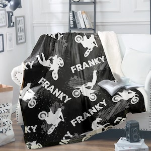 Personalized Motocross Blankets - Custom Name Dirt Bike Blankets and Throws - Gifts for Motorcycle Fans, Boys or Men