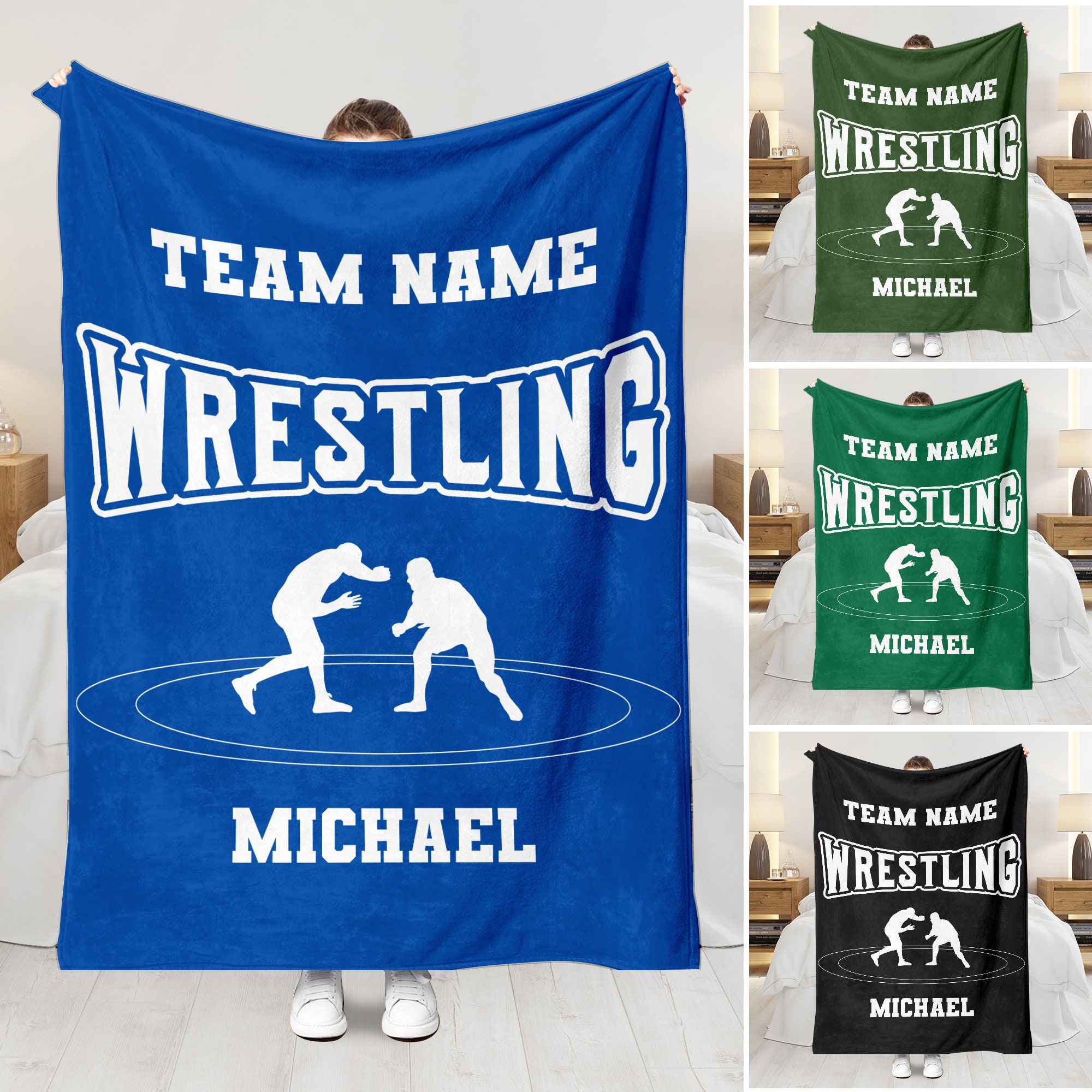 Personalized Wrestling Blanket with Custom Team Name - Soft, Cozy Sherpa Fleece Throw - Unique Gift for Wrestlers, Dads, Husbands, Sons