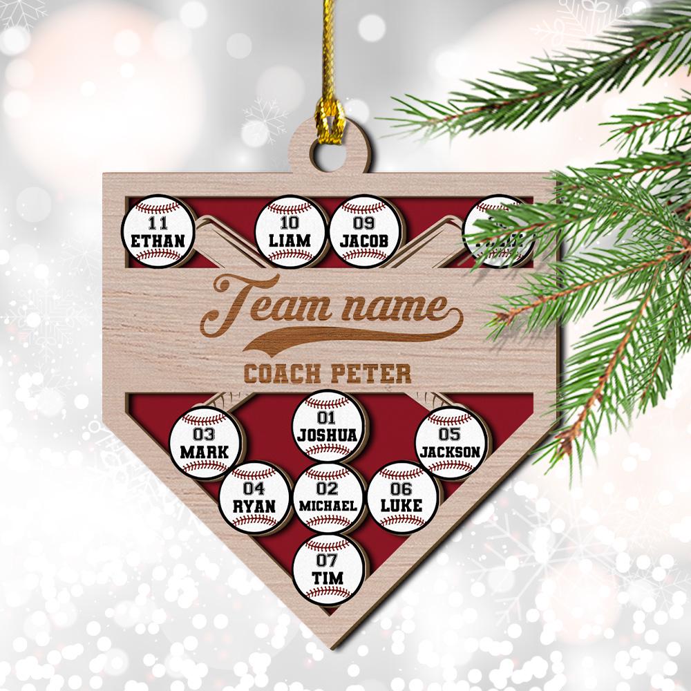 Personalized 2 Layered Wooden Baseball Ornament for Team, Custom Name Team Name Coach Name and Player Members Baseball Christmas Ornament