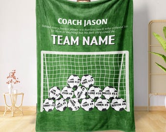 Personalized Soccer Coach Blanket with Team Name and Player Names - Sherpa Fleece Throw - Gift for Soccer Coach, Soccer Team Blanket