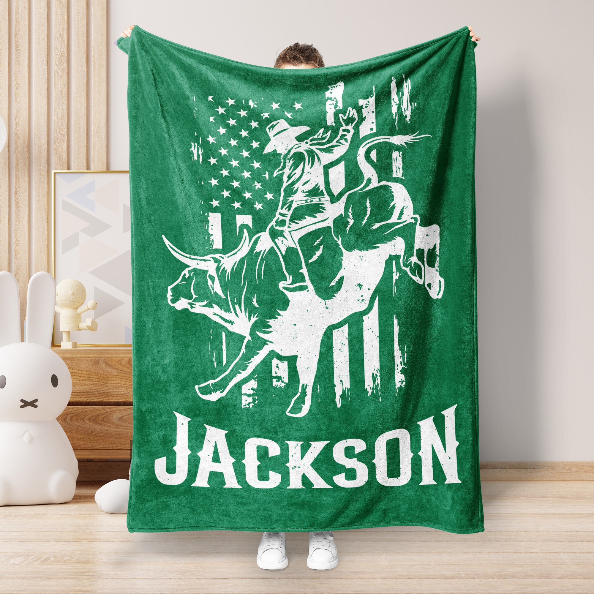 Personalized Rodeo Rider Blanket - Custom Name Bull Rider Fleece Sherpa Blanket - Rodeo Sport Gift - Rider Gift - Cowboy Gift - Gift For Him