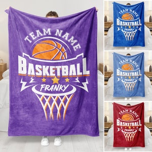 Personalized Basketball Blanket - Custom Name & Team Name - Soft Sherpa Fleece Throw for Players or Teams - Unique Basketball Gift