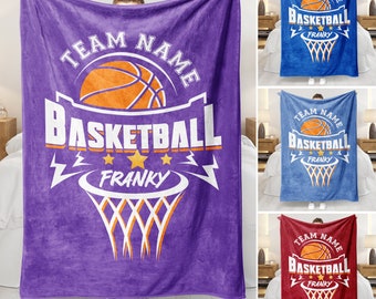 Personalized Basketball Blanket - Custom Name & Team Name - Soft Sherpa Fleece Throw for Players or Teams - Unique Basketball Gift